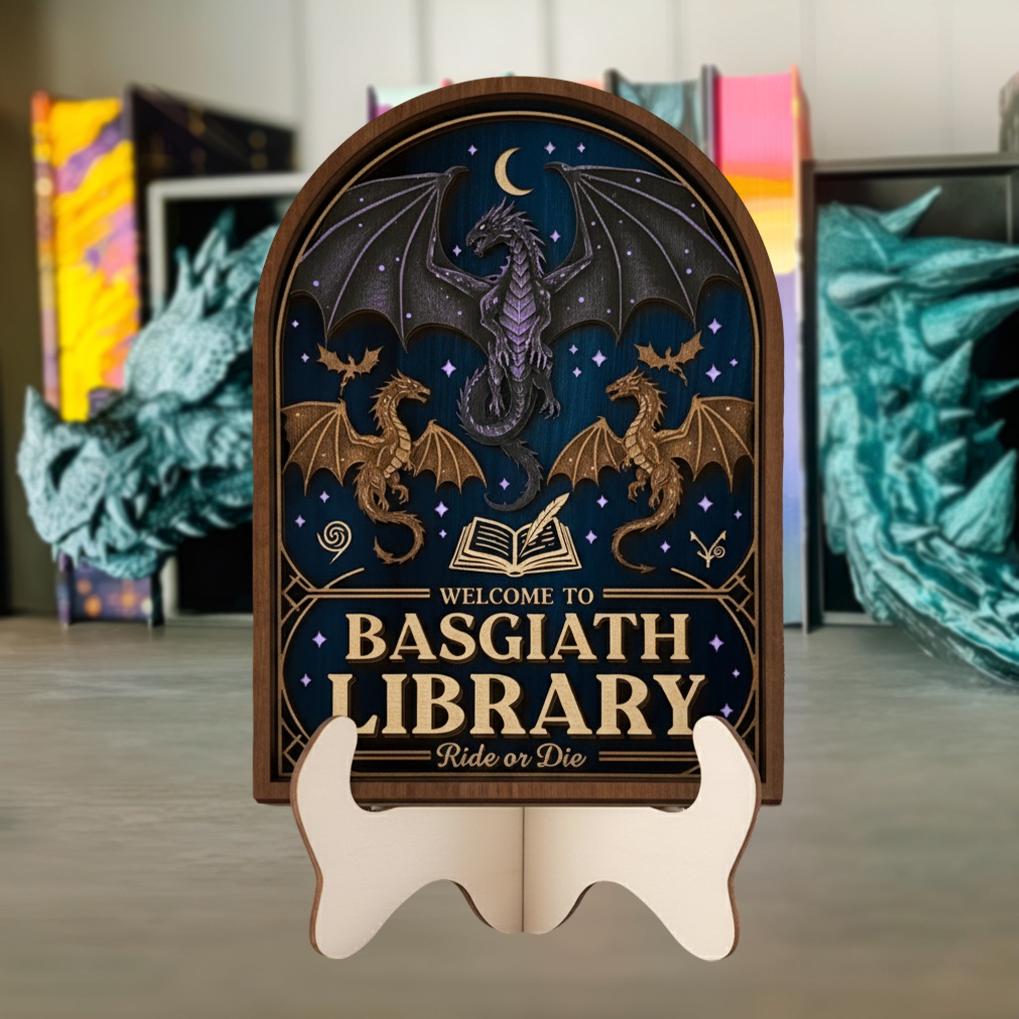 Fourth Wing Bookshelf Sign, Basgiath Dragon Rider Decor, Fantasy Library Display, Bookish Shelf Accent BTVLR29