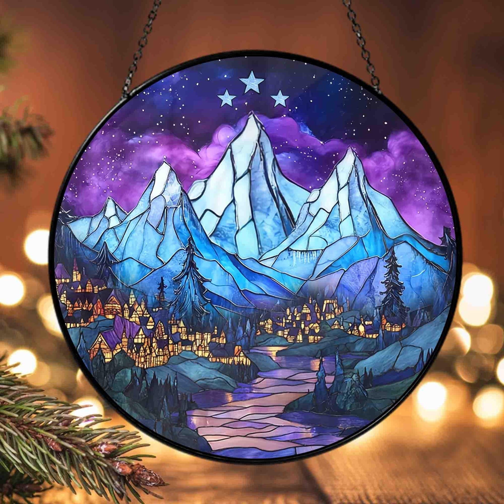 ACOTAR Velaris Night Court Stained Glass Suncatcher, Velaris Mountain Window Hanging, Starfall Fantasy ACOTAR Decor SGVLR06