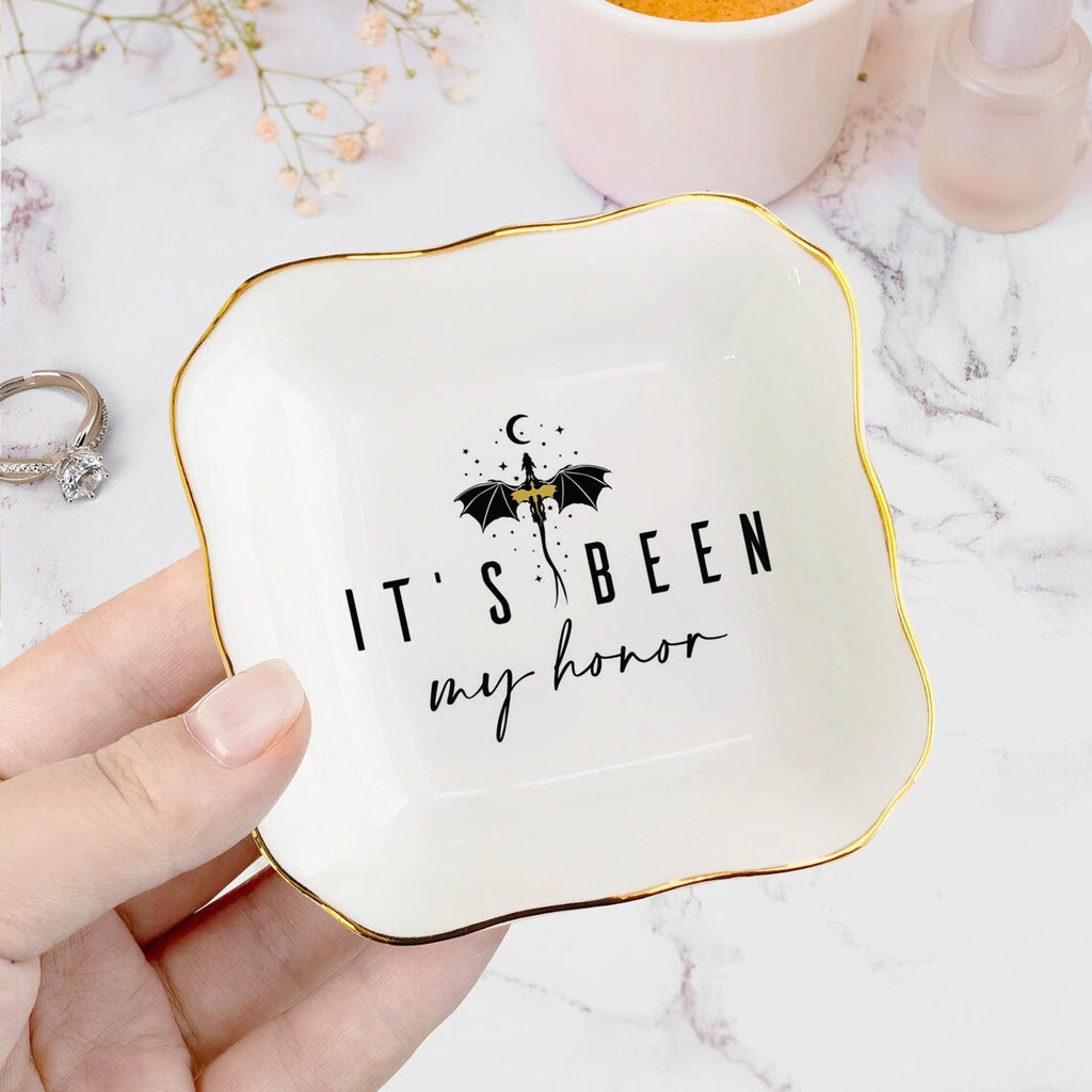 It’s Been My Honor Jewelry Dish, Fantasy Dragon Ring Dish, Bookish Trinket Dish, Jewelry Tray,  Fantasy Reader Gift Decor JDVLR07