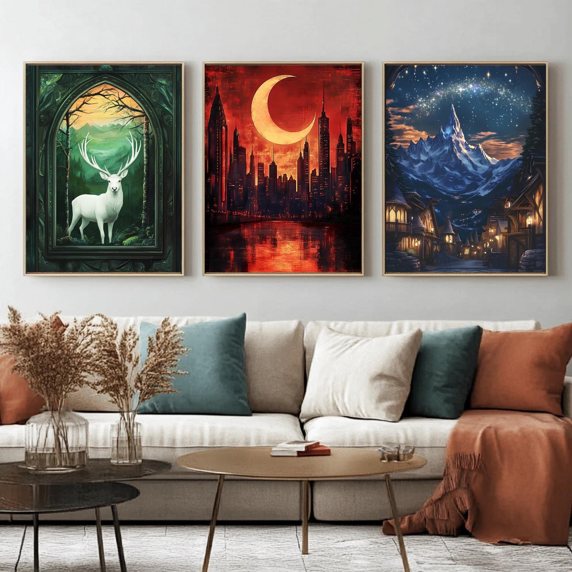 ACOTAR Digital Wall Art Printable Maasverse 3-Print Poster Set Terrasen Velaris FireHeart Lunathion Crescent City VLRP47