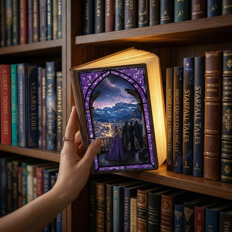 Velaris Book Lamp, Fantasy Book Light Decor, Night Court Inspired Lamp, Romantic Fantasy Bookish Gift, Bookshelf Reading Decor, Cozy Room BLVLR07