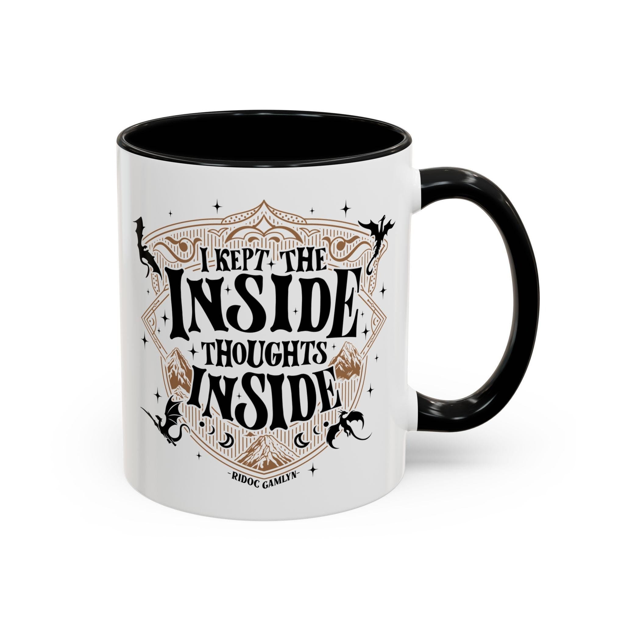 Fourth Wing Merch, Ridoc Gamlyn Mug, I Kept the Inside Thoughts Inside, Funny Dragon Rider Basgiath Merch MGVLR07