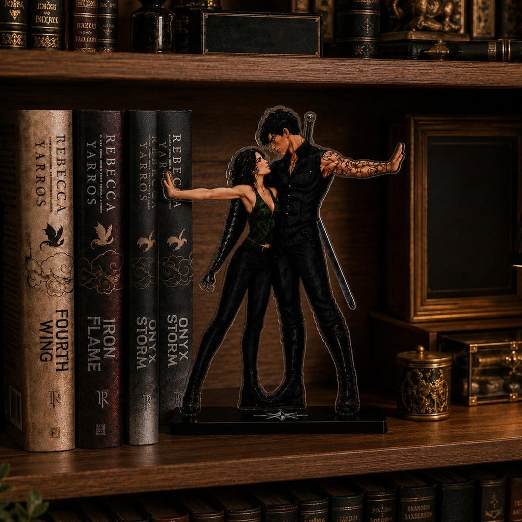 Violet and Xaden Bookend Standee, Fourth Wing Inspired Acrylic Bookshelf Decor, Fantasy Romance Book Lover Gift, Dragon Rider Shelf Display. BSVLAR07