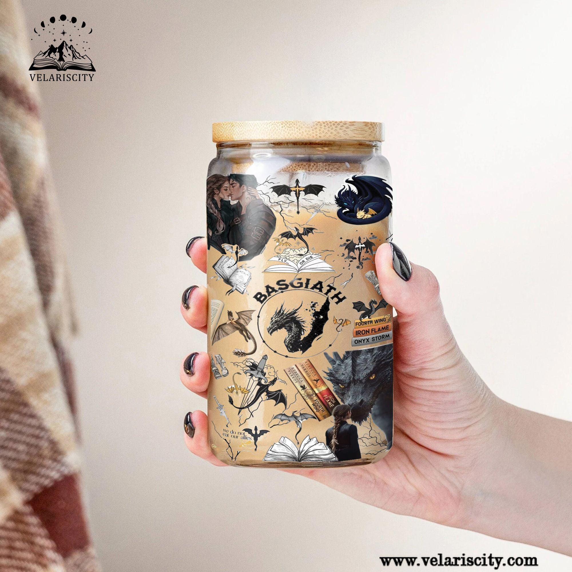 Basgiath War College Glass Can Cup with Straw, Fourth Wing Iron Flame Onyx Storm Dragon Tumbler, Empyrean Bookish Gift GLVLR43