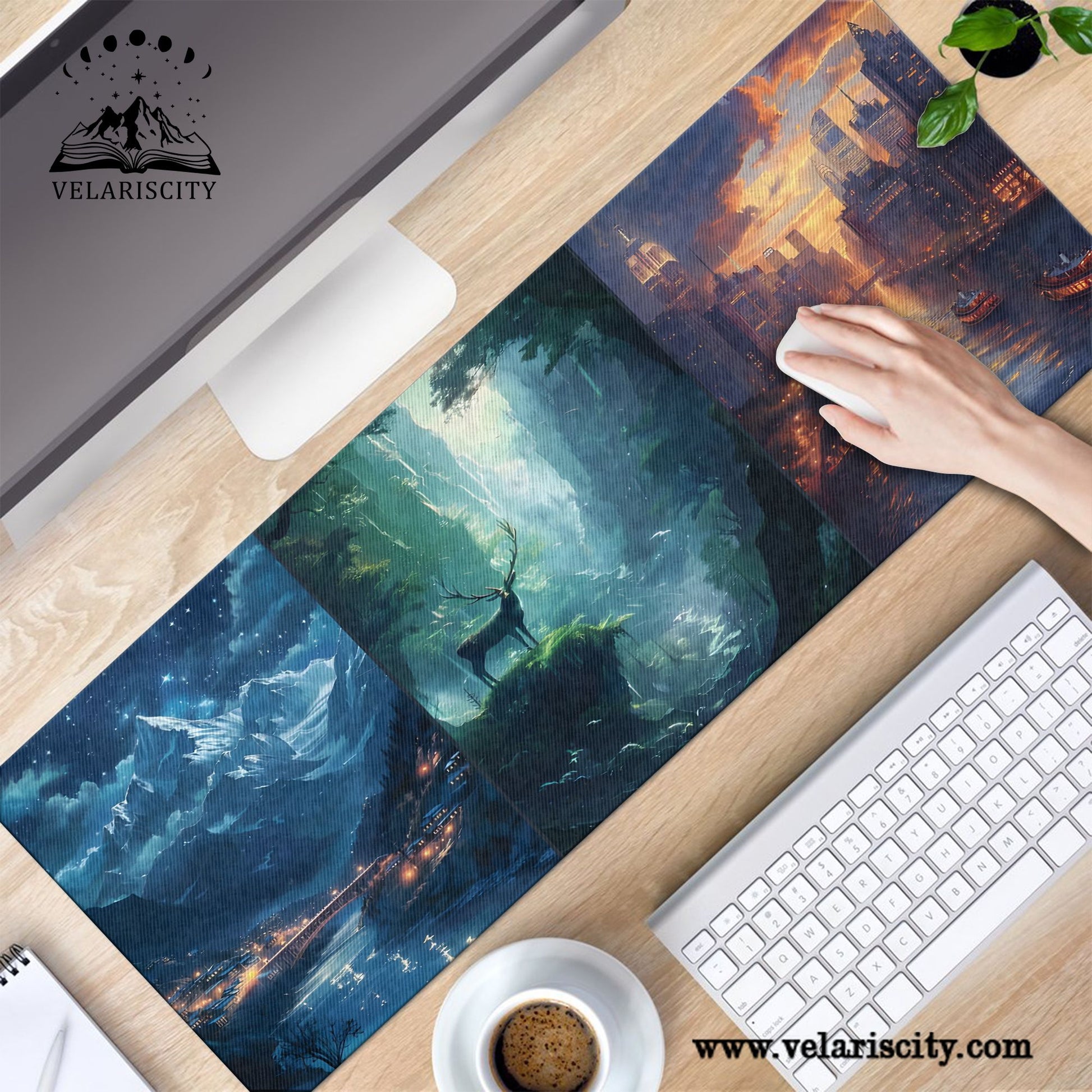 Throne of Glass Terrasen Desk Mat, White Stag Fantasy Landscape Desk Pad, Sarah J. Maas Bookish Mouse Pad DMVLR17