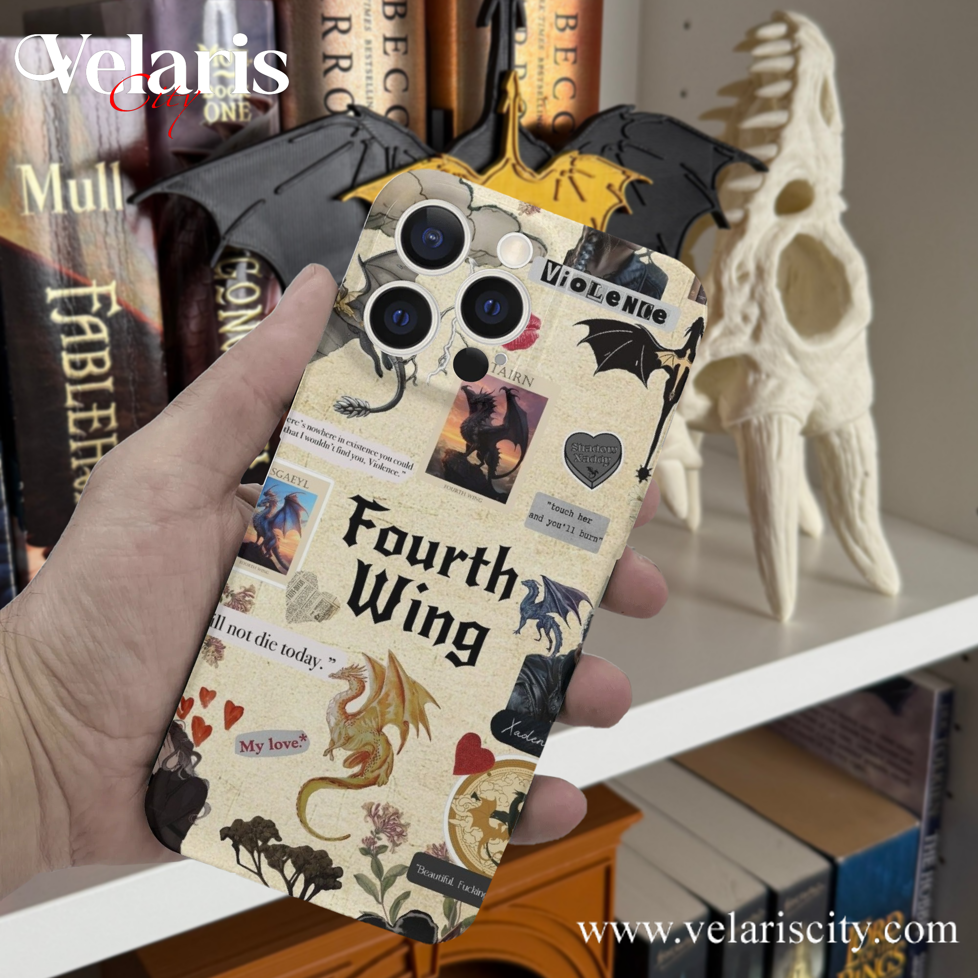Fourth Wing Phone Case, Dragon Collage Bookish Case, Fantasy Quote iPhone Cover, Violet and Xaden Fan Gift PCVLR69