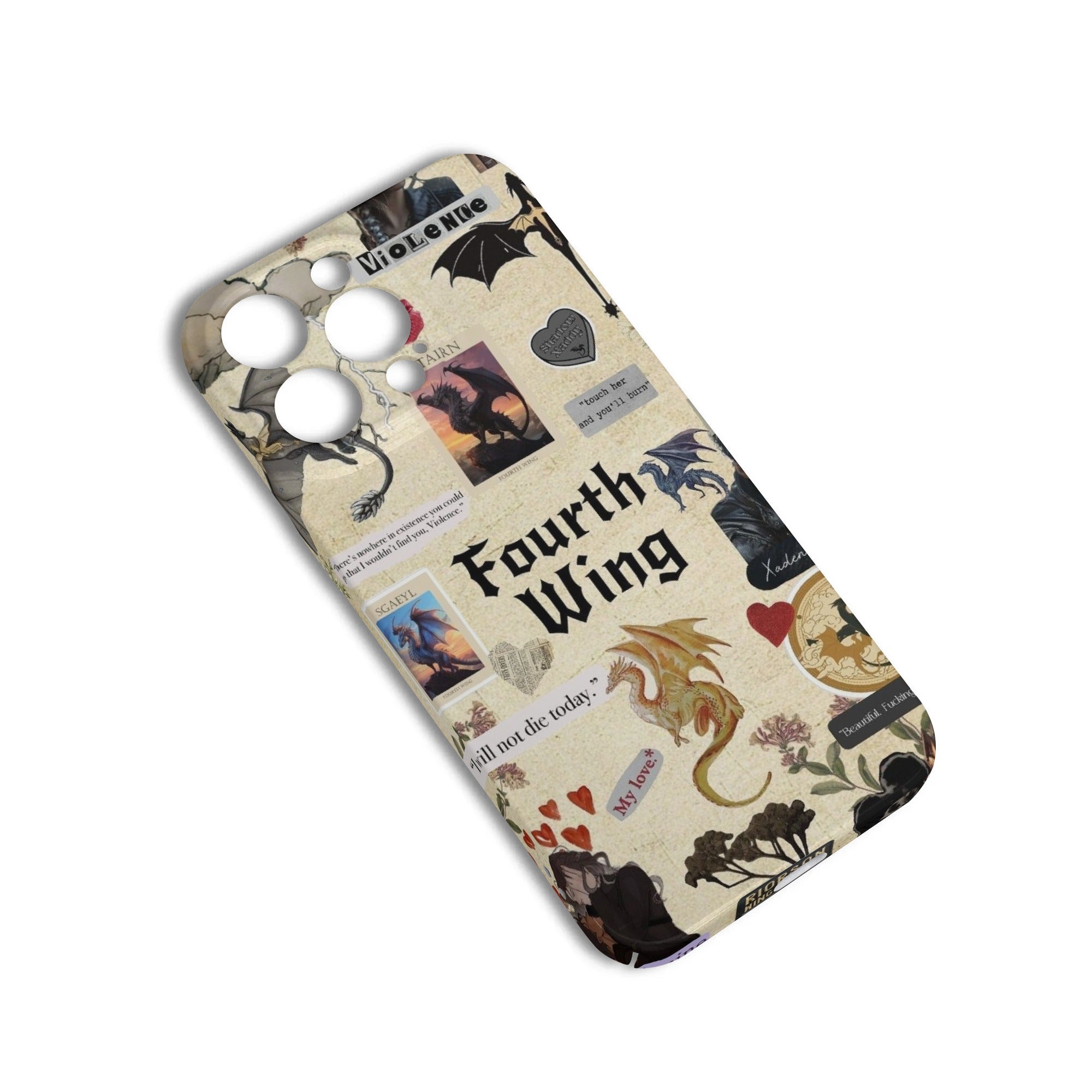 Fourth Wing Phone Case, Dragon Collage Bookish Case, Fantasy Quote iPhone Cover, Violet and Xaden Fan Gift PCVLR69