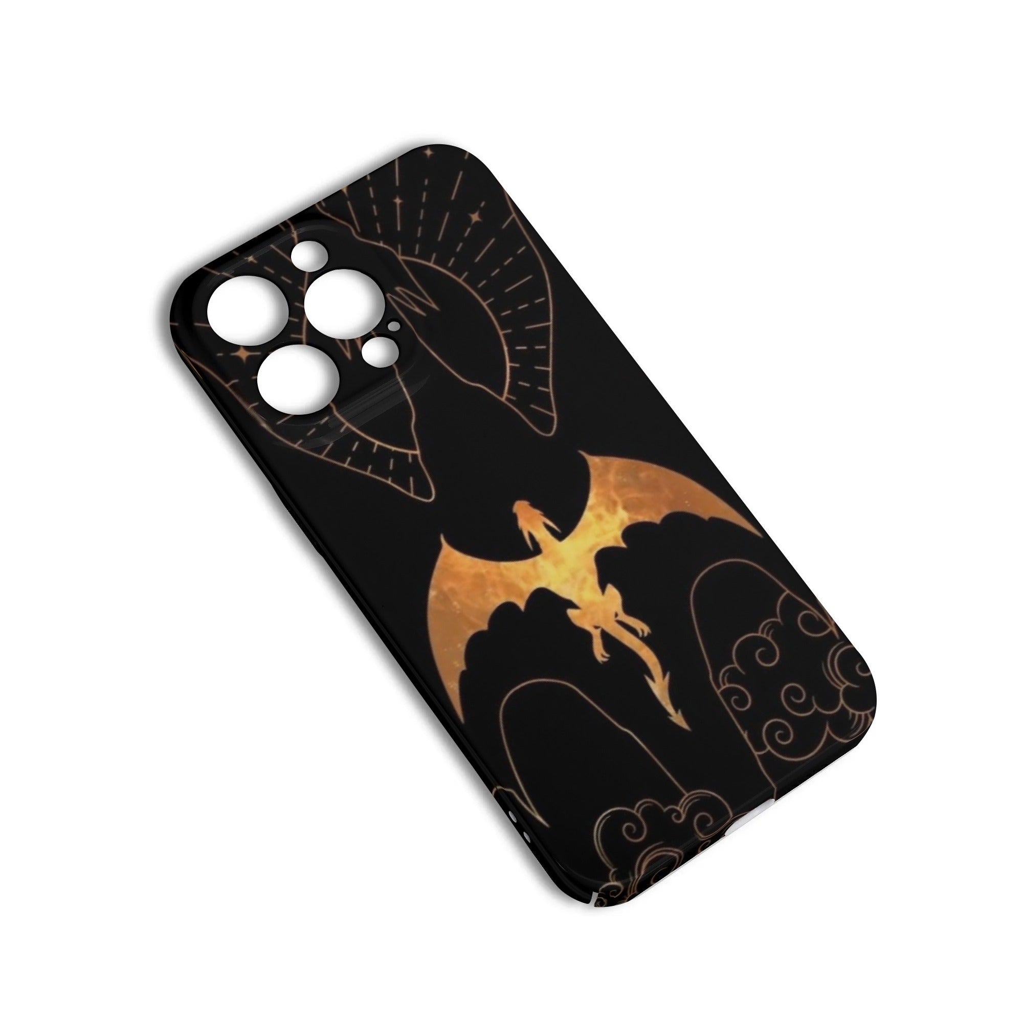 Dragon Silhouette Phone Case, Fourth Wing Inspired iPhone Cover, Fantasy Black and Gold Aesthetic Case for Book Lovers PCVLR70