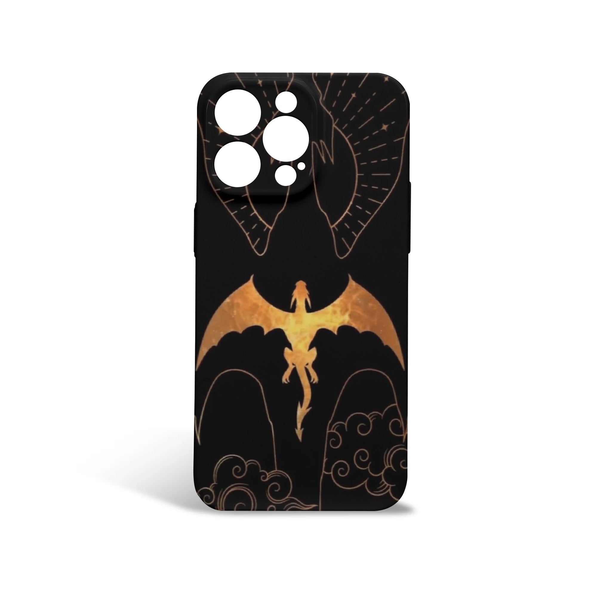 Dragon Silhouette Phone Case, Fourth Wing Inspired iPhone Cover, Fantasy Black and Gold Aesthetic Case for Book Lovers PCVLR70
