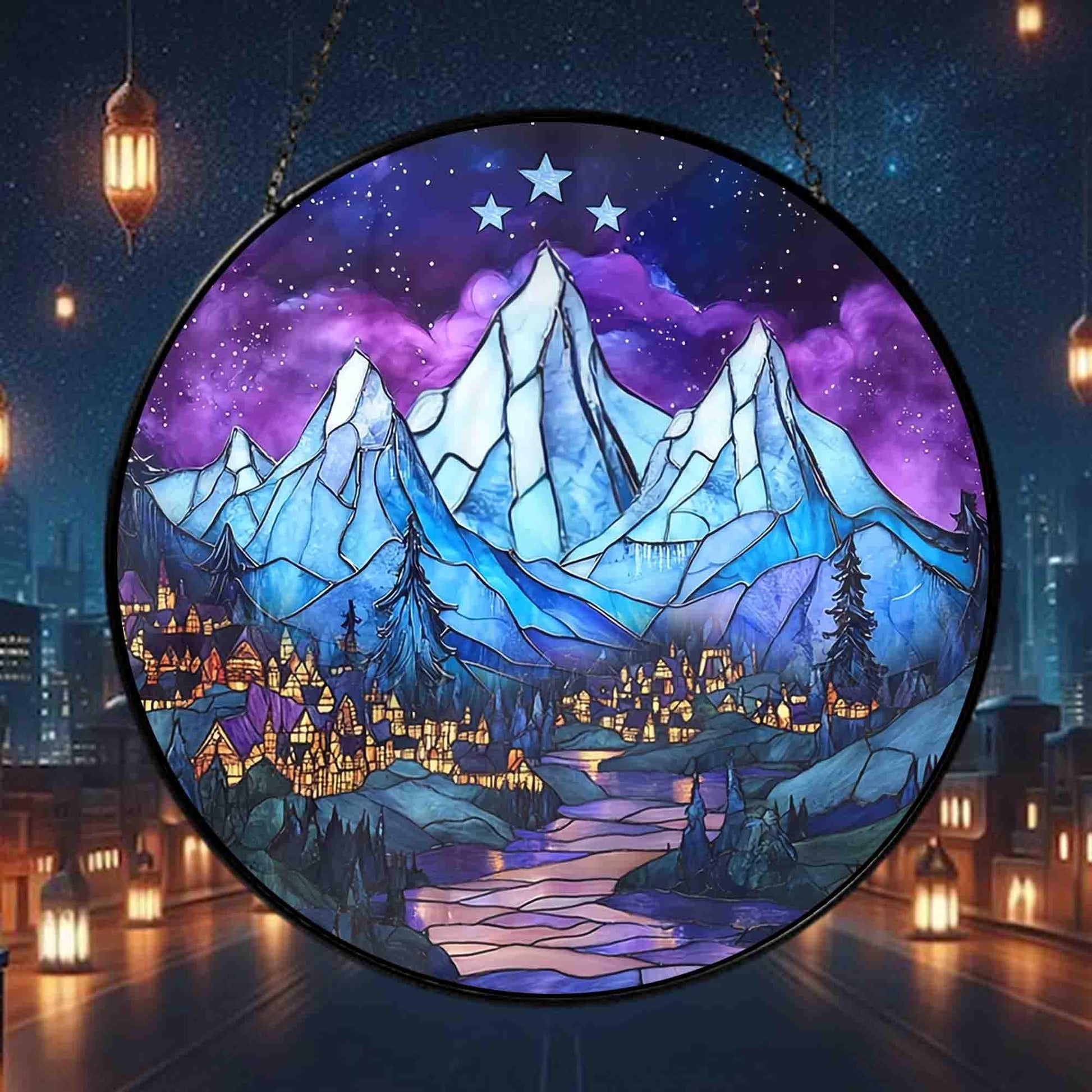 ACOTAR Velaris Night Court Stained Glass Suncatcher, Velaris Mountain Window Hanging, Starfall Fantasy ACOTAR Decor SGVLR06
