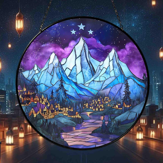 ACOTAR Velaris Night Court Stained Glass Suncatcher, Velaris Mountain Window Hanging, Starfall Fantasy ACOTAR Decor SGVLR06