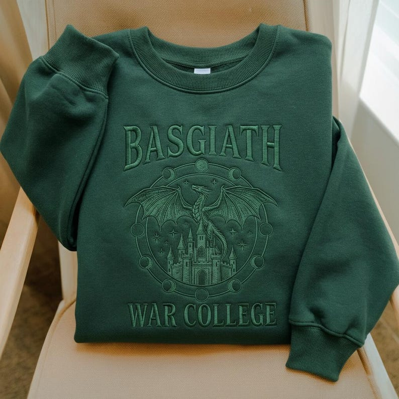 Fantasy Reader Gift Sweatshirt, Basgiath War College Black Embroidered Crewneck VEMB70