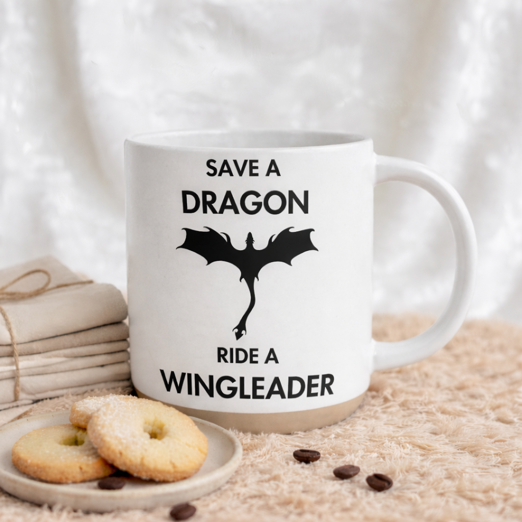 Save a Dragon Ride a Wingleader Mug, Fourth Wing Inspired Dragon Ceramic Coffee Cup, Fantasy Bookish Gift for Readers
