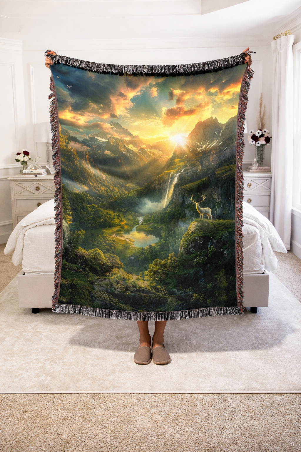 Fantasy Mountain Woven Blanket, Throne of Glass Inspired Throw, Scenic Bookish Home Decor, Gift for Fantasy Readers BKVLR07
