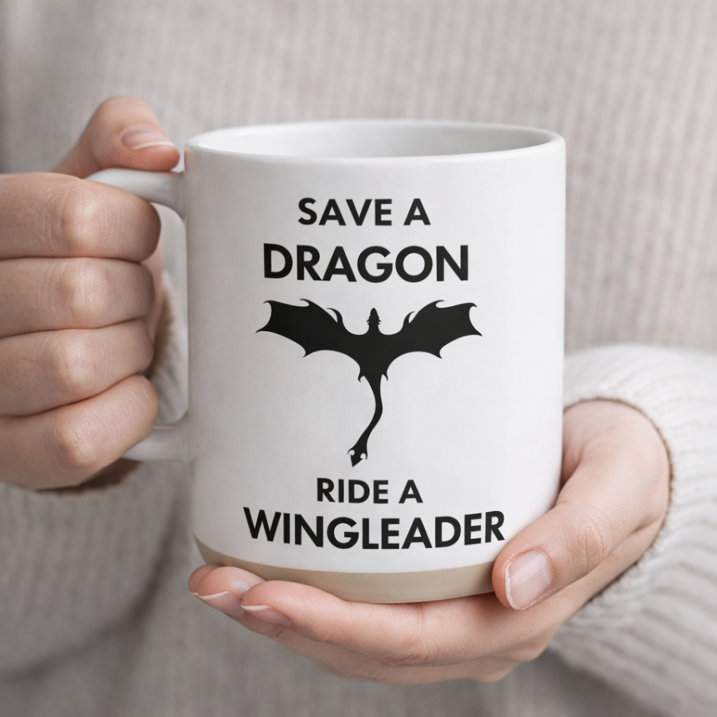 Save a Dragon Ride a Wingleader Mug, Fourth Wing Inspired Dragon Ceramic Coffee Cup, Fantasy Bookish Gift for Readers