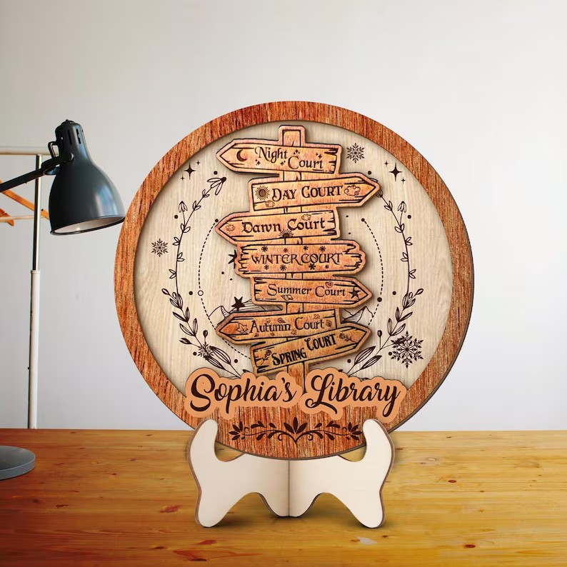 ACOTAR Bookshelf Decor, Custom Wooden Signpost, Spring Court Autumn Court Winter Court Shelf Decor, Fantasy Book Lover Gift BTVLR41