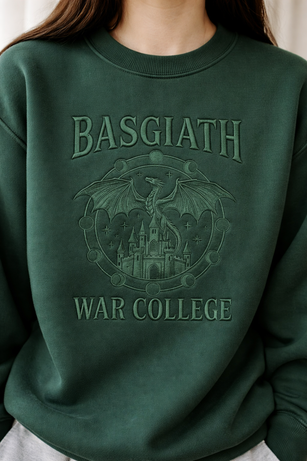 Fantasy Reader Gift Sweatshirt, Basgiath War College Black Embroidered Crewneck VEMB70