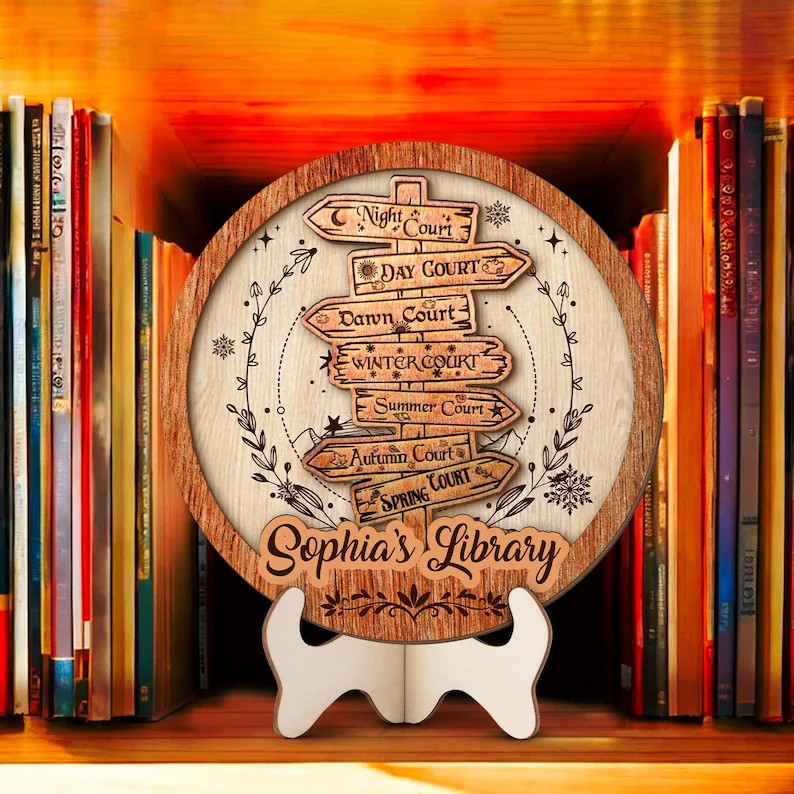 ACOTAR Bookshelf Decor, Custom Wooden Signpost, Spring Court Autumn Court Winter Court Shelf Decor, Fantasy Book Lover Gift BTVLR41