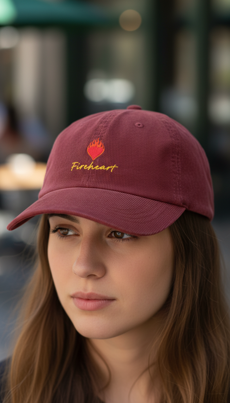 Fireheart Corduroy Dad Hat, Throne of Glass Inspired Embroidered Cap, Aelin Fantasy Bookish Gift for Readers VLRH20