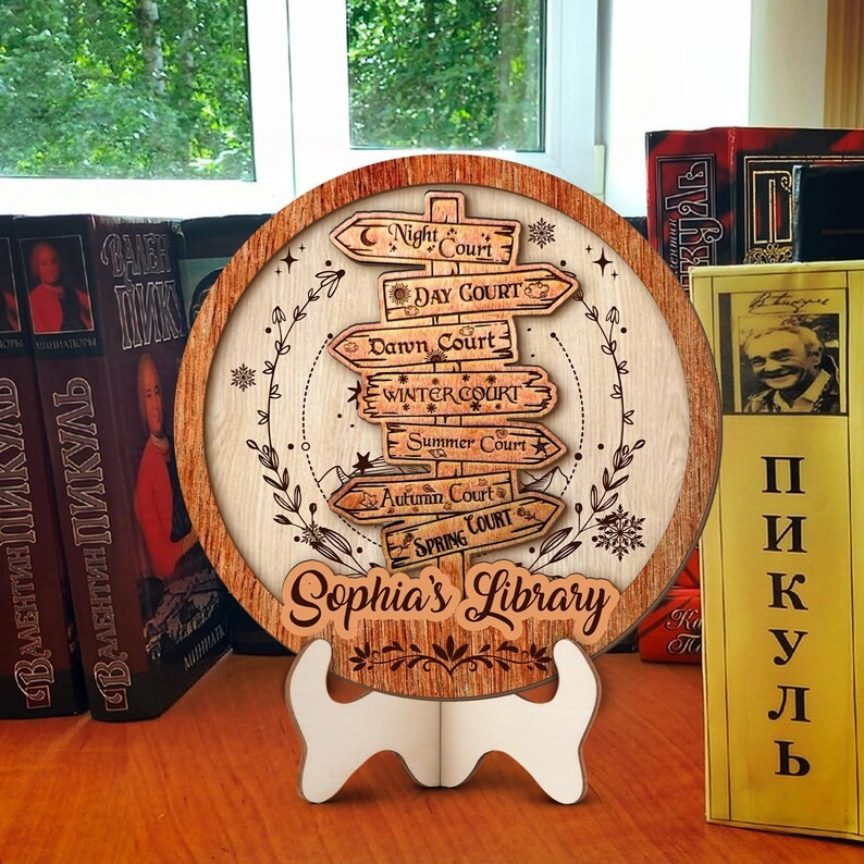 ACOTAR Bookshelf Decor, Custom Wooden Signpost, Spring Court Autumn Court Winter Court Shelf Decor, Fantasy Book Lover Gift BTVLR41