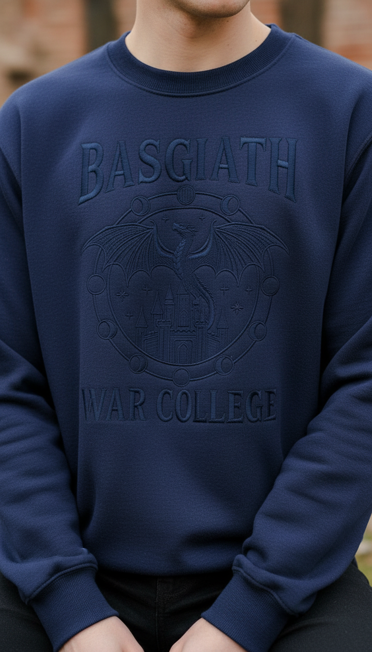 Fantasy Reader Gift Sweatshirt, Basgiath War College Black Embroidered Crewneck VEMB70