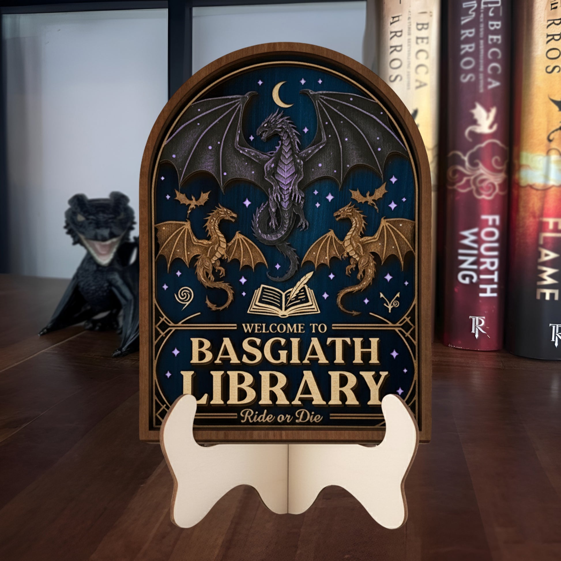 Fourth Wing Bookshelf Sign, Basgiath Dragon Rider Decor, Fantasy Library Display, Bookish Shelf Accent