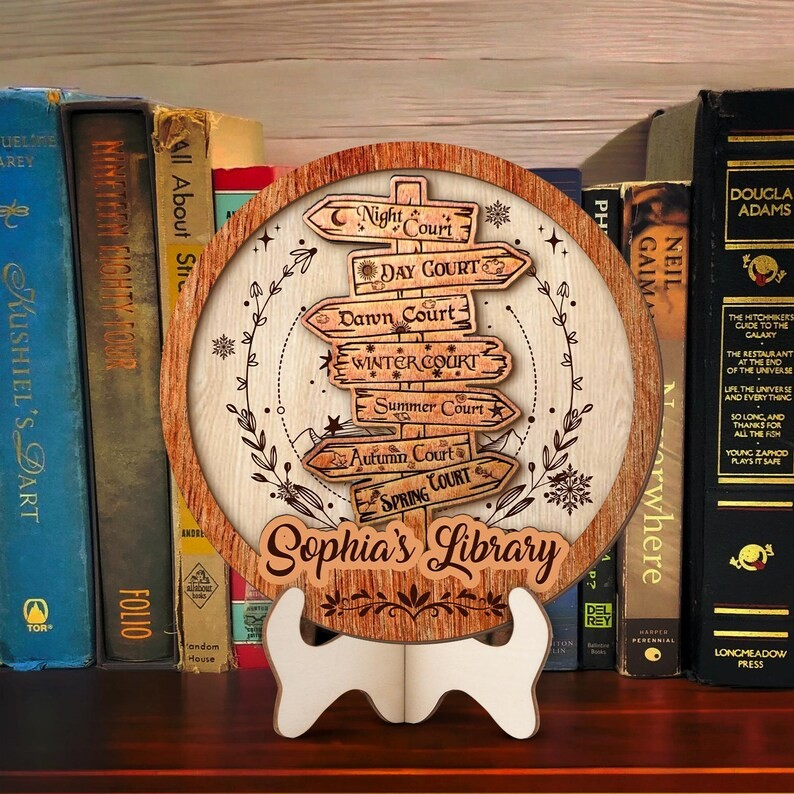 ACOTAR Bookshelf Decor, Custom Wooden Signpost, Spring Court Autumn Court Winter Court Shelf Decor, Fantasy Book Lover Gift BTVLR41