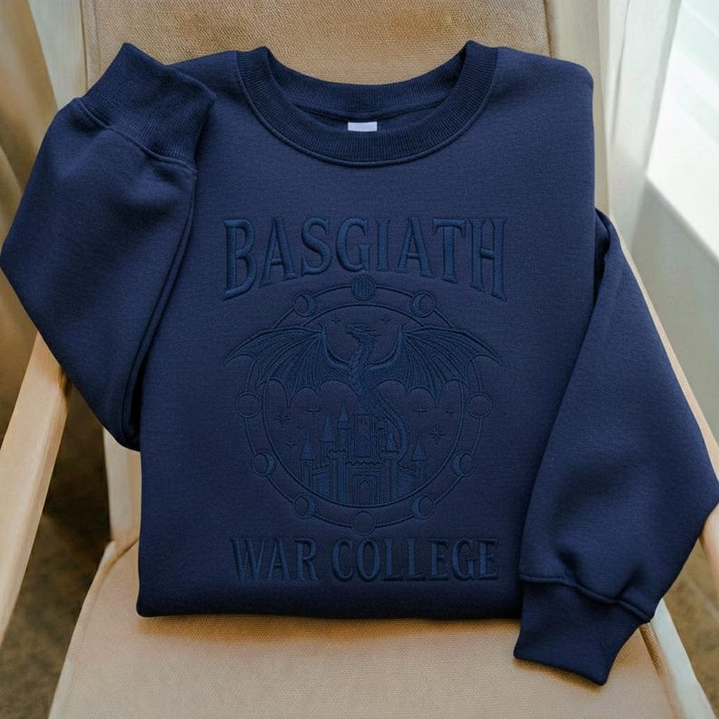 Fantasy Reader Gift Sweatshirt, Basgiath War College Black Embroidered Crewneck VEMB70