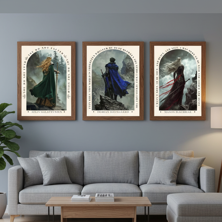 Set of 3 Aelin Galathynius Posters, Throne of Glass Bookish Wall Art, Fantasy Reader Gift VLRP71