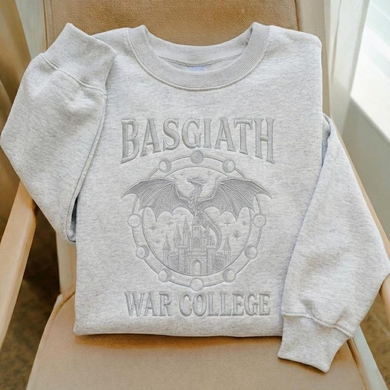 Fantasy Reader Gift Sweatshirt, Basgiath War College Black Embroidered Crewneck VEMB70