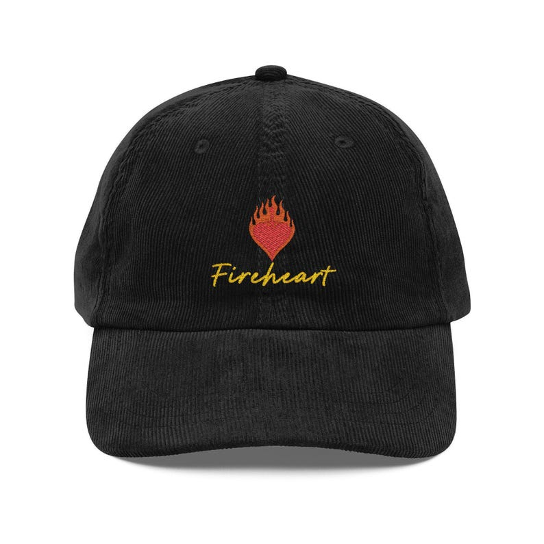 Fireheart Corduroy Dad Hat, Throne of Glass Inspired Embroidered Cap, Aelin Fantasy Bookish Gift for Readers VLRH20