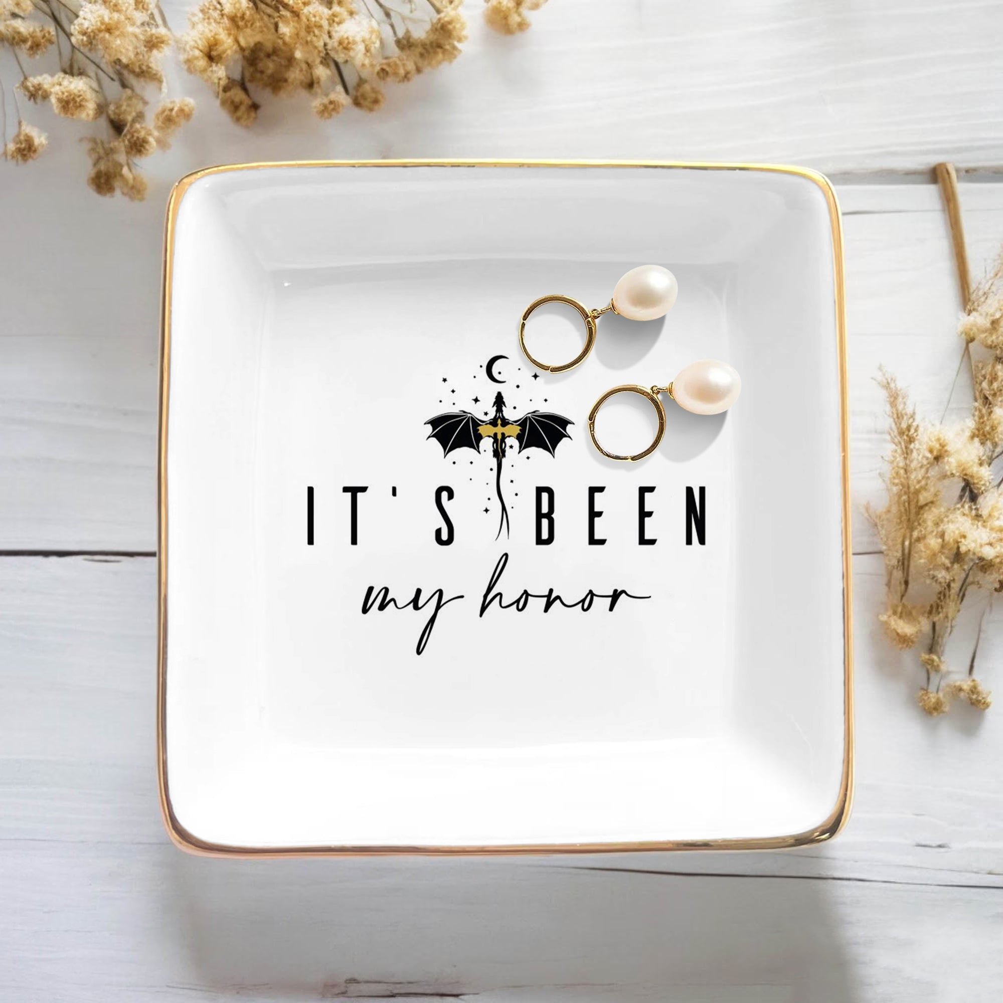 It’s Been My Honor Jewelry Dish, Fantasy Dragon Ring Dish, Bookish Trinket Dish, Jewelry Tray,  Fantasy Reader Gift Decor JDVLR07