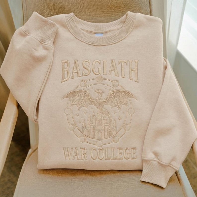 Fantasy Reader Gift Sweatshirt, Basgiath War College Black Embroidered Crewneck VEMB70