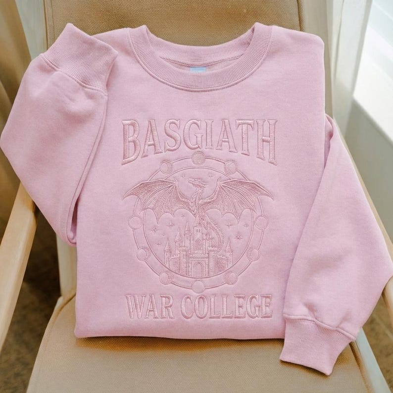 Fantasy Reader Gift Sweatshirt, Basgiath War College Black Embroidered Crewneck VEMB70
