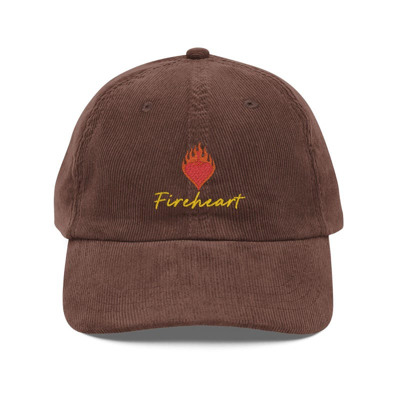 Fireheart Corduroy Dad Hat, Throne of Glass Inspired Embroidered Cap, Aelin Fantasy Bookish Gift for Readers VLRH20