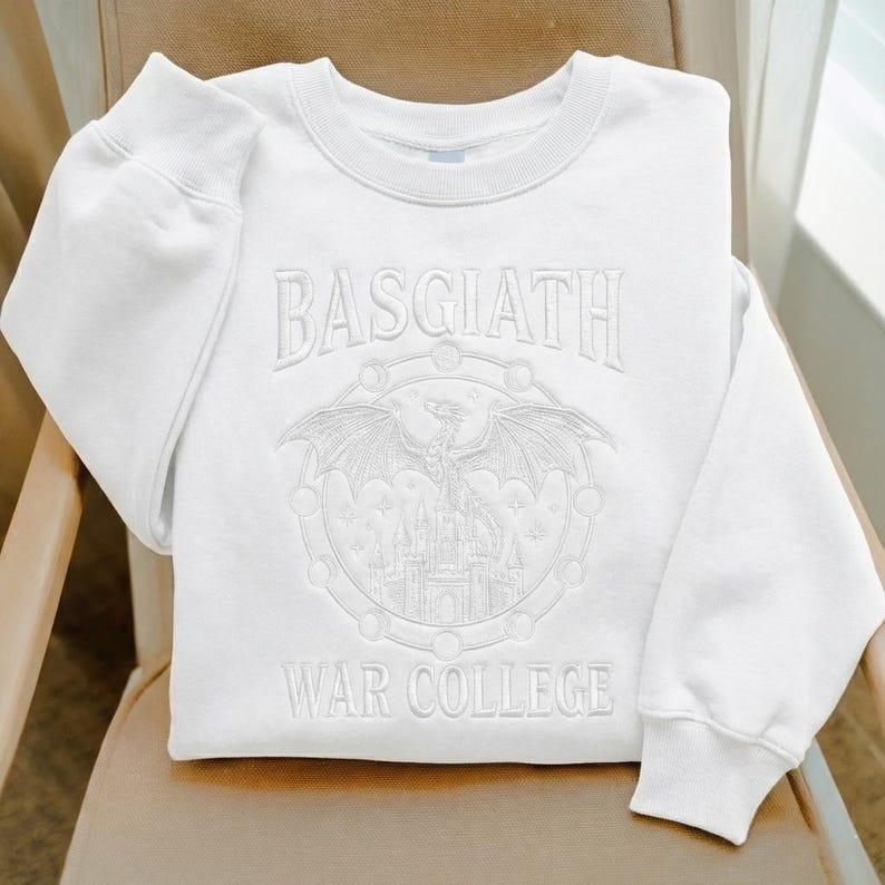 Fantasy Reader Gift Sweatshirt, Basgiath War College Black Embroidered Crewneck VEMB70