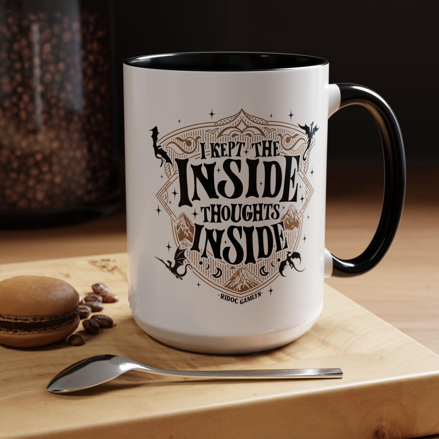 Fourth Wing Merch, Ridoc Gamlyn Mug, I Kept the Inside Thoughts Inside, Funny Dragon Rider Basgiath Merch MGVLR07