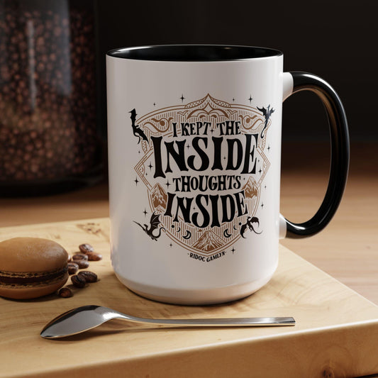 Fourth Wing Merch, Ridoc Gamlyn Mug, I Kept the Inside Thoughts Inside, Funny Dragon Rider Basgiath Merch MGVLR07