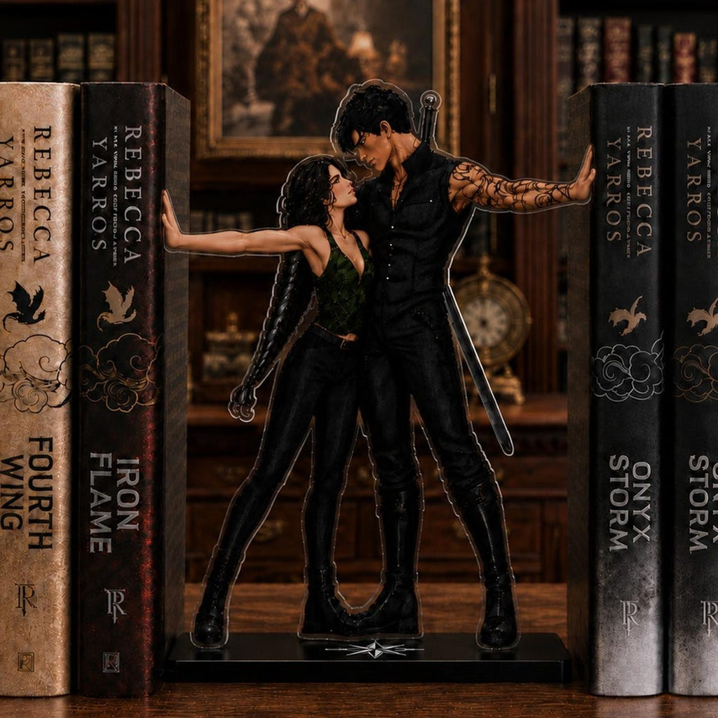 Violet and Xaden Bookend Standee, Fourth Wing Inspired Acrylic Bookshelf Decor, Fantasy Romance Book Lover Gift, Dragon Rider Shelf Display. BSVLAR07