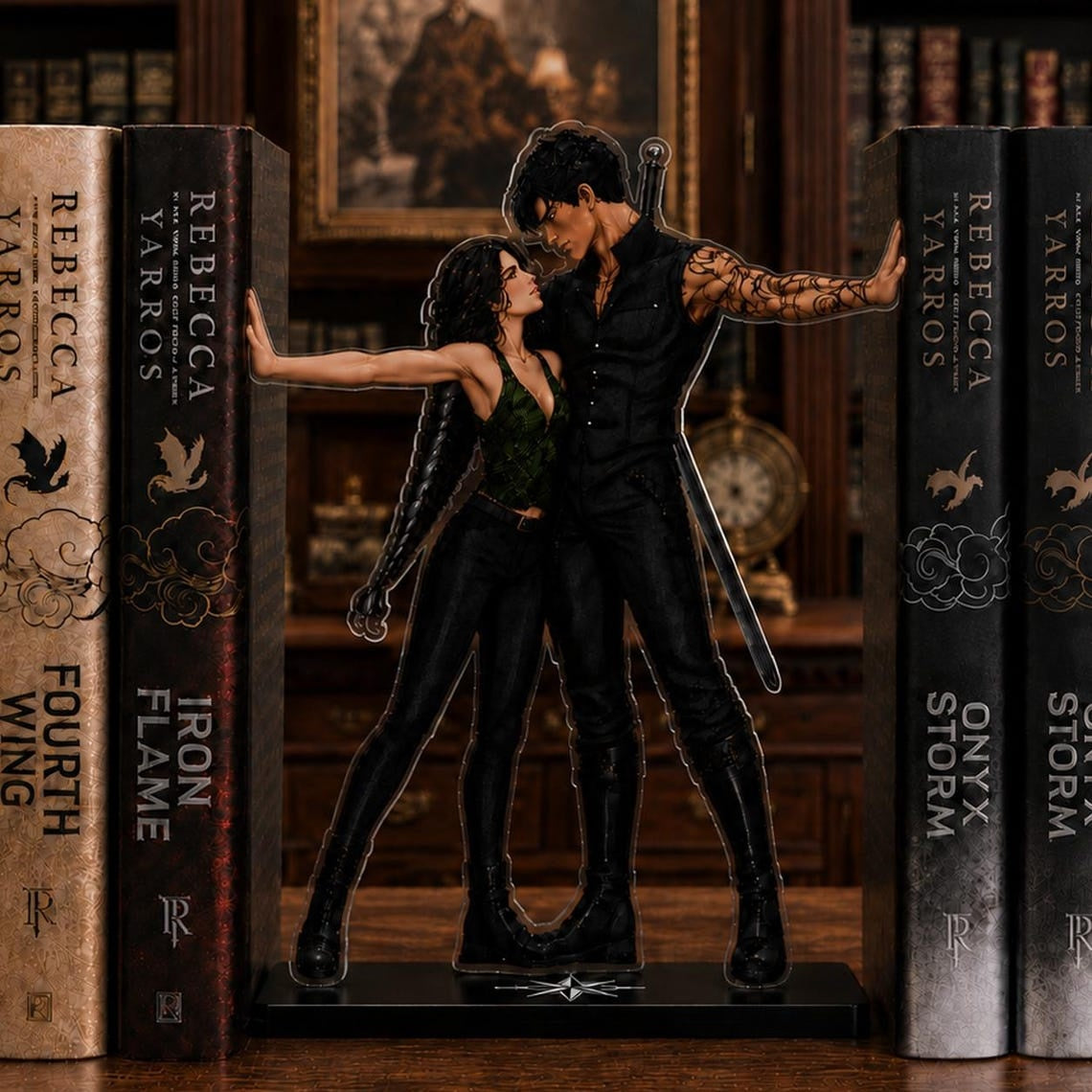 Violet and Xaden Bookend Standee, Fourth Wing Inspired Acrylic Bookshelf Decor, Fantasy Romance Book Lover Gift, Dragon Rider Shelf Display. BSVLAR07