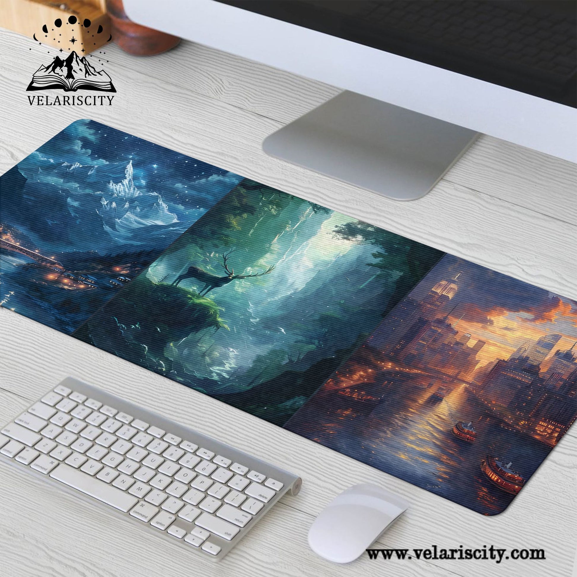 Throne of Glass Terrasen Desk Mat, White Stag Fantasy Landscape Desk Pad, Sarah J. Maas Bookish Mouse Pad DMVLR17
