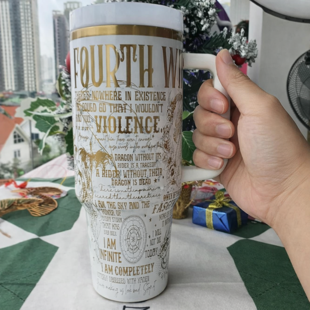 Fourth Wing Bath College 30oz/40oz Stainless Steel Mug with Engraved Dragon Riding Design, VLR58