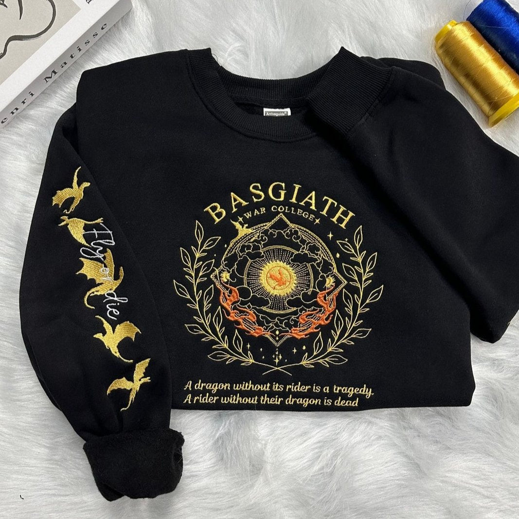 Embroidered Fourth Wing Sweatshirt, Basgiath War College Sweatshirt, Dragon Rider Embroidered, VEMB07