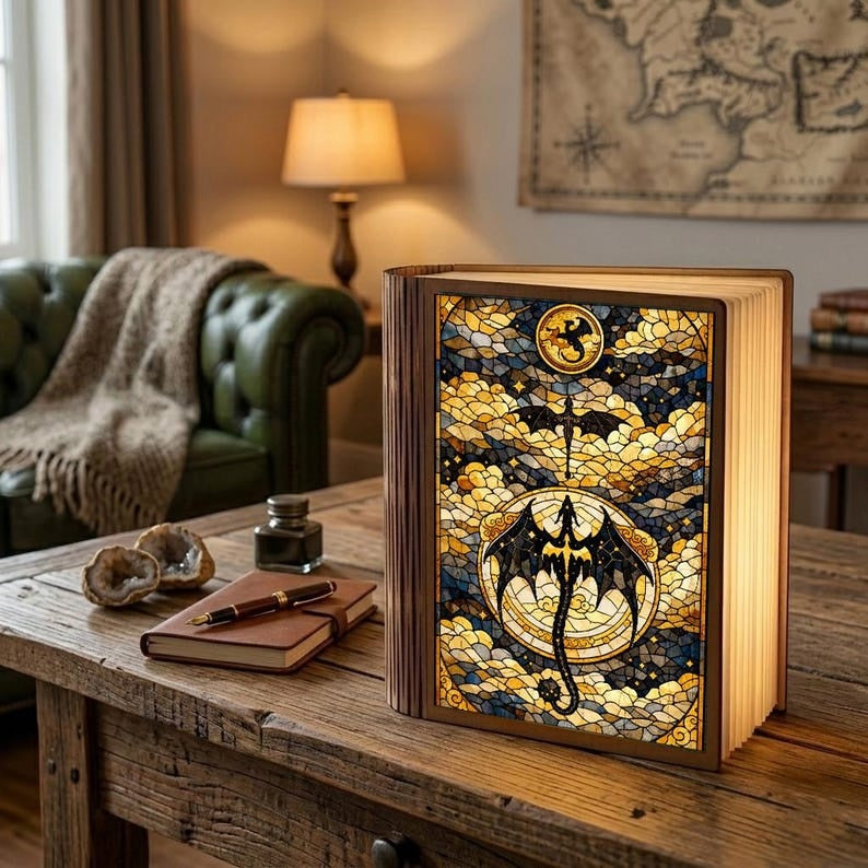 Fourth Wing Inspired Book Lamp, Fantasy Dragon Night Light, Book