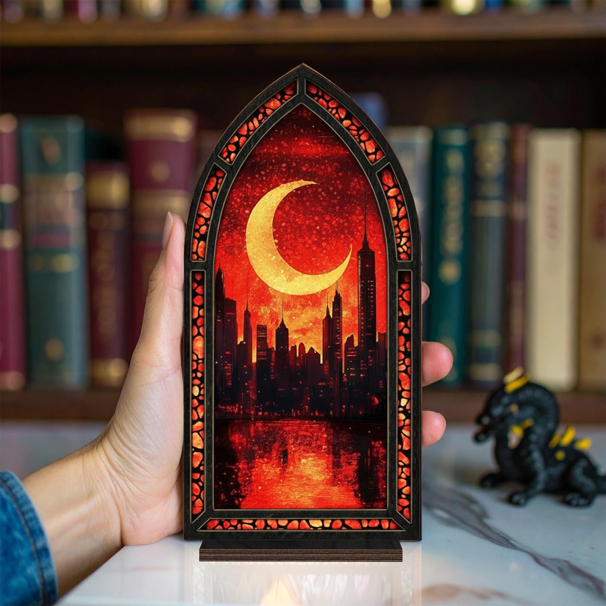Lunathion Light It Up Crescent City Book Nook, Fantasy Bookshelf Insert Decor Gift, Bookish Gift, Fantasy Collectible BNVLR07