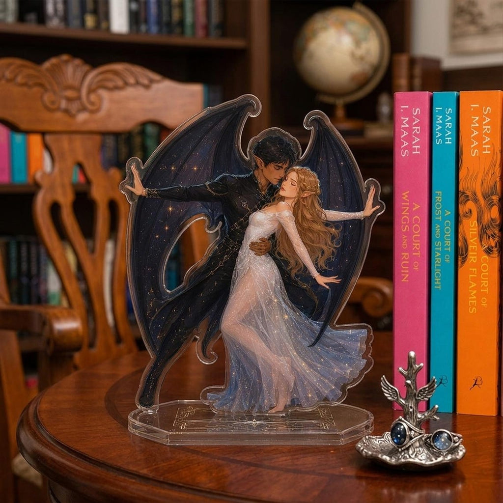 Feyre and Rhysand Acrylic Bookend Standee, Night Court Inspired Bookshelf Decor, Fantasy Romance Reader Gift, Fae Couple Shelf Display. BSVLAR08
