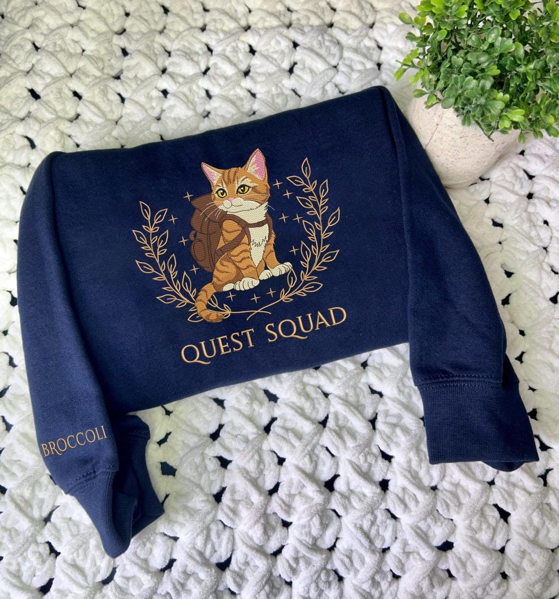 Quest Squad Broccoli Embroidered Sweatshirt, Onyx Storm, Basgiath War College, Dragon Rider, Bookish Gift, Romantasy Book Lover VEMB30