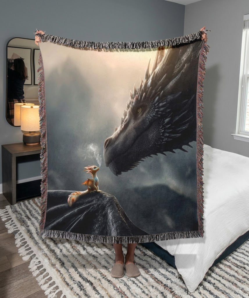 Dragon Rider Woven Blanket, Fourth Wing Inspired Throw, Fantasy Bookish Blanket, Cozy Gift for Readers BKVLR16