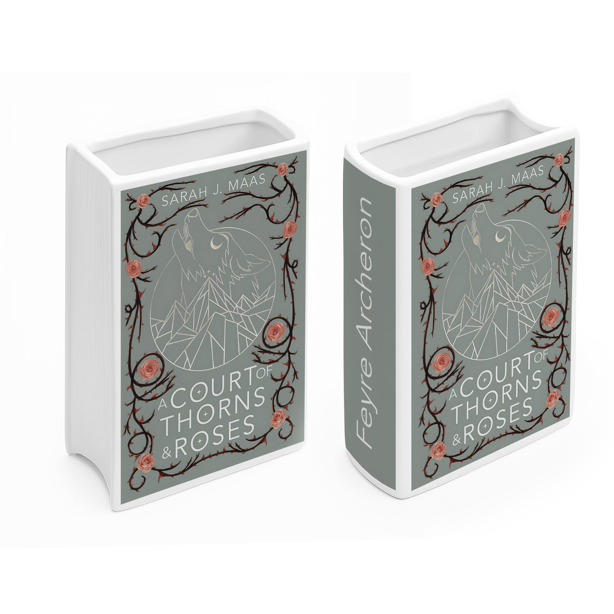 A Court of Thorns and Roses Ceramic Book Vase, Fantasy Romance Decor, Rose & Wolf Aesthetic Gift for Book Lovers CVVRL08