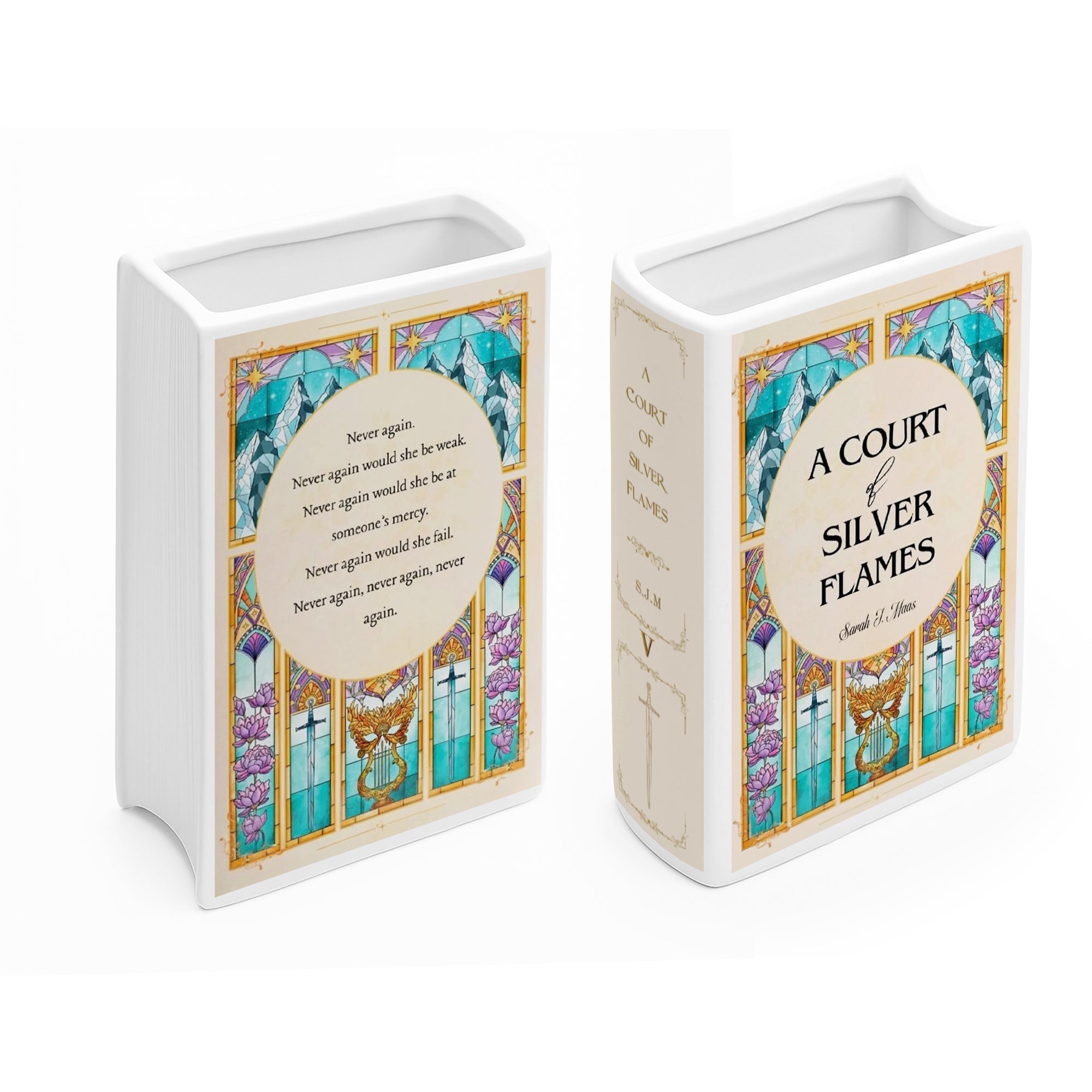 A Court of Silver Flames Ceramic Book Vase, ACOTAR Fantasy Decor, Book Lover Gift, Bookish Stained Glass Vase for Home Library CVVLR37